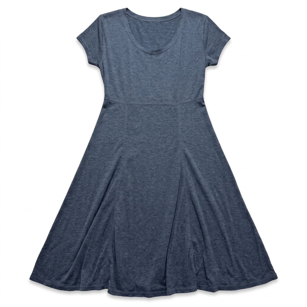 Nicki & Zoey M Blue Knit Fit and Flare Dress Womens Casual Short Sleeve